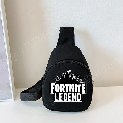 Fortnite Crossbody Bag Game Printed Kids Mini Chest Bag Classic Black Shoulder Bag Wallet Suitable for School Outdoor Activities