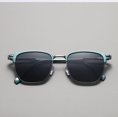 Handsome Half Frame Sunglasses Personalized Retro Rectangular Design Black Gray Eyeglass Lenses UV Resistant Sunglasses