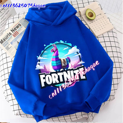 Nowa bluza dziecięca z kapturem Fortnites z nadrukiem postaci z gry, styl kreskówkowy, jesienna odzież casualowa, zimowa bluza dla chłopców