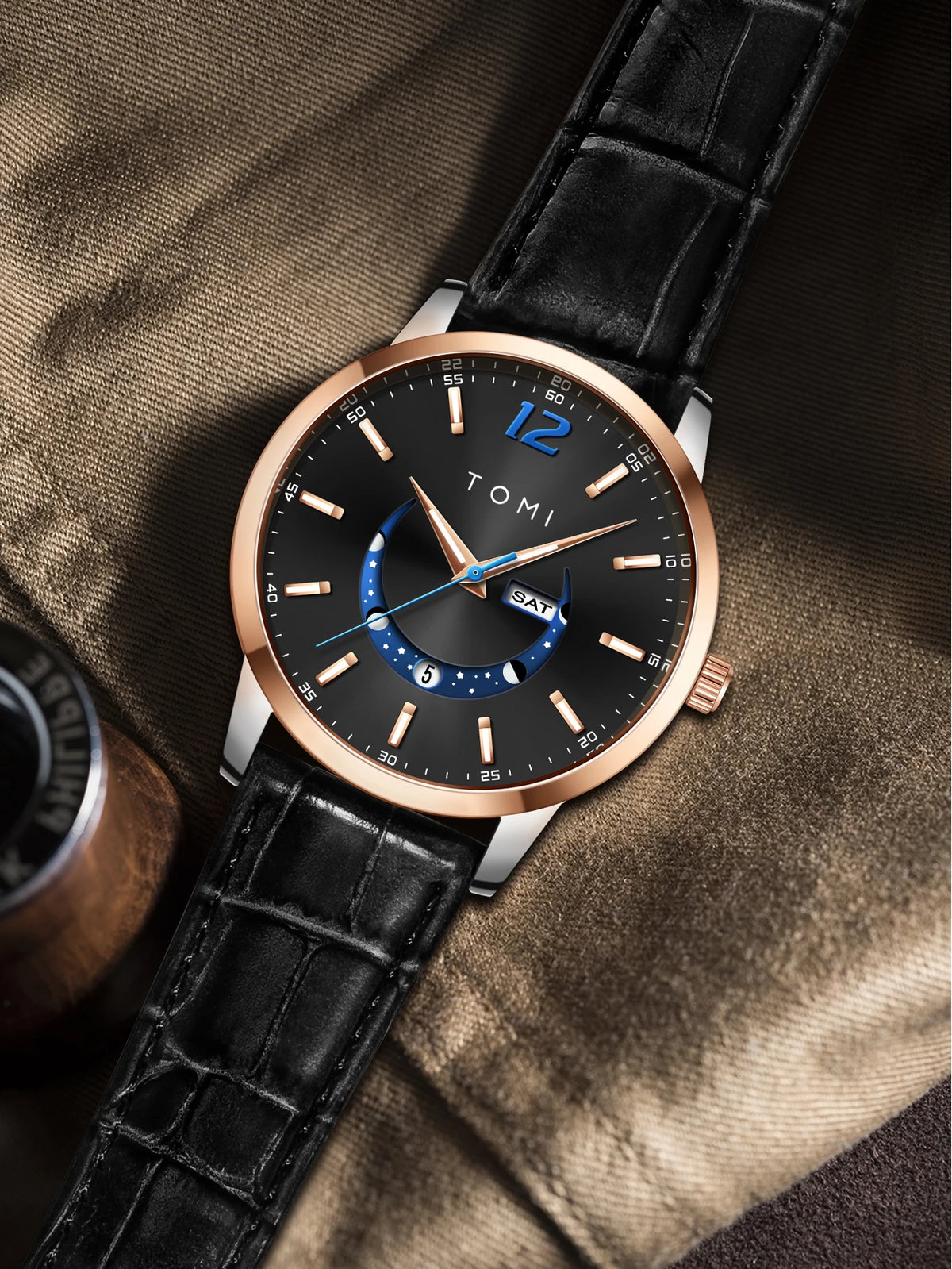 Orologio al quarzo TOMI, dallo stile elegante e professionale, con cinturino in pelle, cassa in lega e quadrante con lancette – Design di alta gamma, idea regalo per uomo