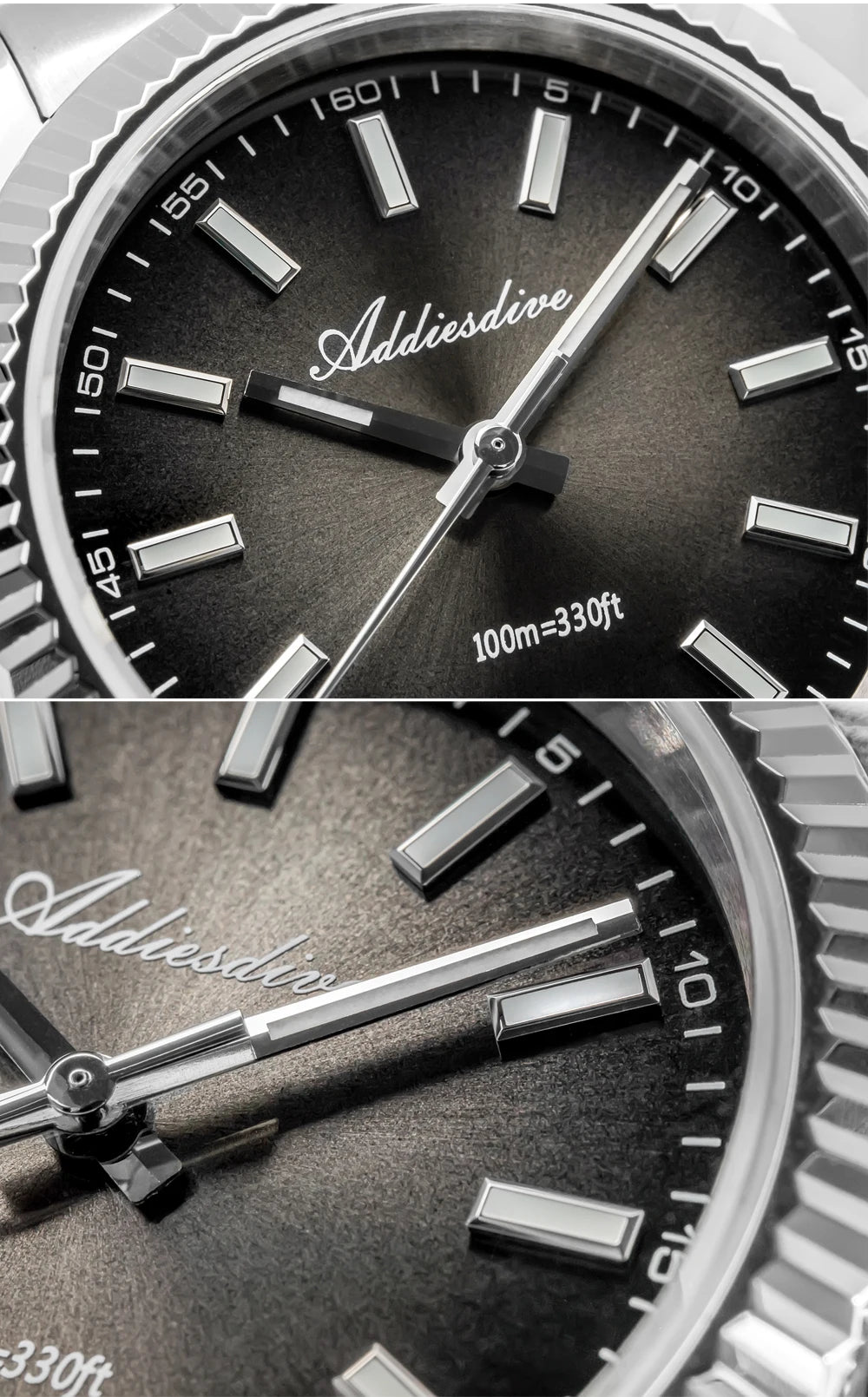 Reloj para hombre ADDIESDIVE AD2073, cristal de zafiro, 36mm, VH31, esfera sunburst, cuarzo, 10Bar, impermeable para buceo, luminoso