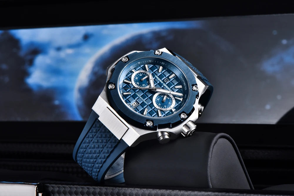 PAGANI DESIGN men’s quartz watches – Luxury sports chronograph, water-resistant, featuring luminescent hands and a sapphire crystal with anti-reflective coating
