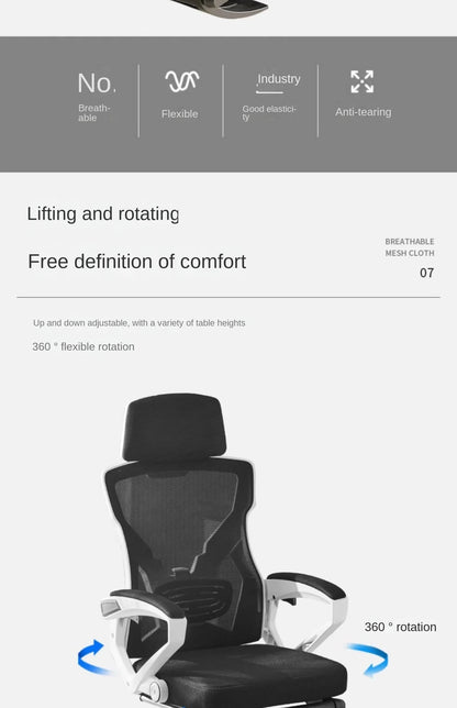 Scaun ergonomic rabatabil, scaun de birou confortabil, scaun de calculator pentru casă, cămin studențesc, scaun de gaming cu suport pentru picioare