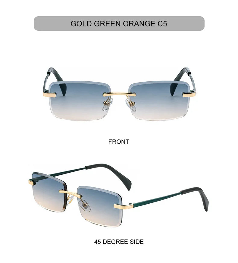 Rimless Rectangle Sunglasses Women 2026 Luxury Designer Fashion Retro Metal Sun Glasses Trendy Y2K Shades Small Frame Eyewear
