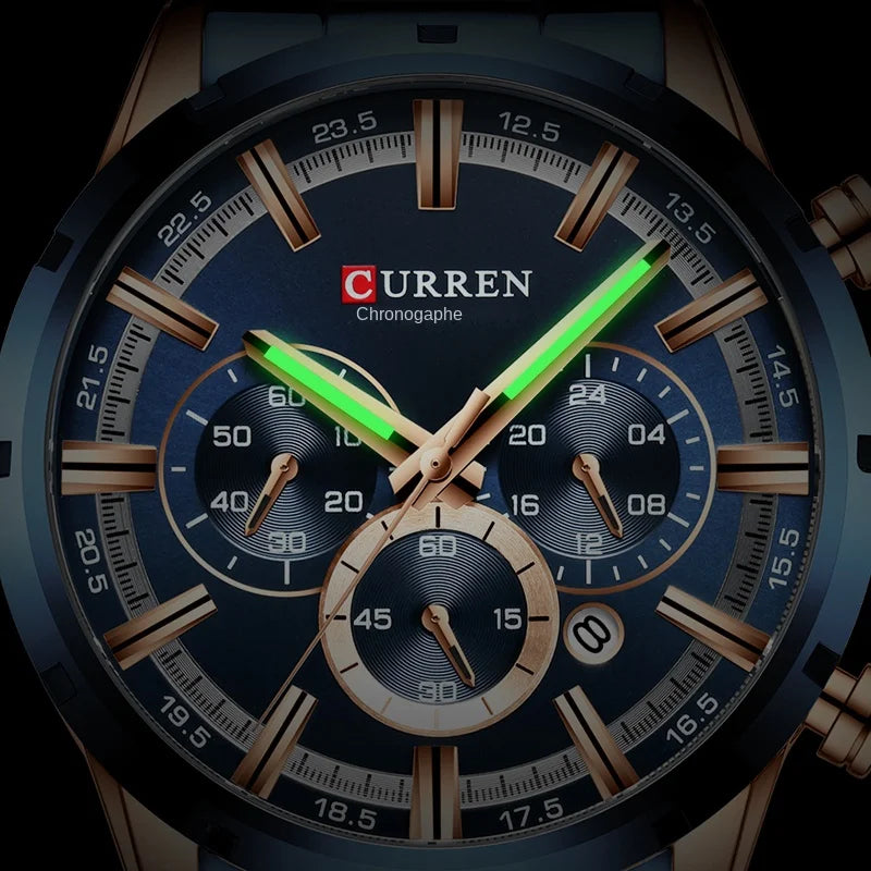 CURREN Men’s Watch – Luxury sports chronograph, quartz movement, all-steel, water-resistant
