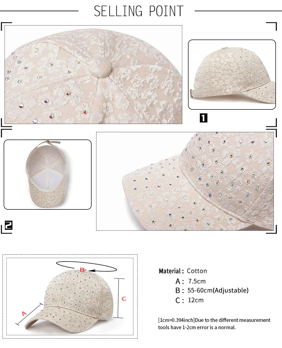 CNTANG vasarinės moteriškos beisbolo kepurės su dirbtiniais deimantais, gėlių siuvinėjimais, moteriškos „snapback“ stiliaus mados dizainerių saulės kepurės, hip-hopo stiliaus Y2K kepurės