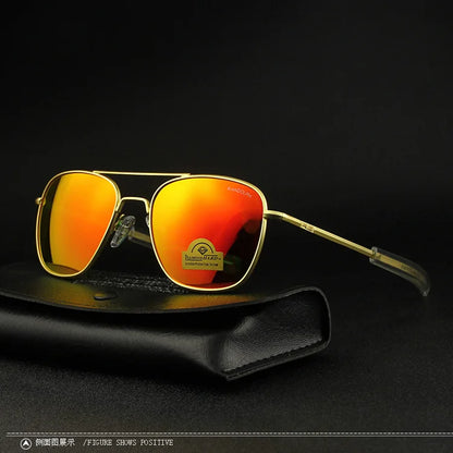 RE Sunglasses Man American Army Military Aviation Pilot Sun Glasses Glass Lens Woman Luxury Brand Vintage Metal Titanium Frame