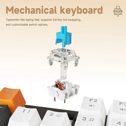 Teclado Mecânico AJAZZ NK104 com Fio, Teclas de Dupla Injeção, 104 Teclas, Hot-Swapping, Retroiluminação LED Híbrida, Teclado Gamer para Portátil e PC