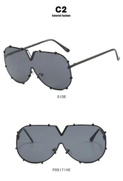 Trendy Rivets Metal Frame Oversized Pilot Women Sunglasses Brand Design Men Sunglass UV400 Outdoor Driving Travel Luxury Goggles