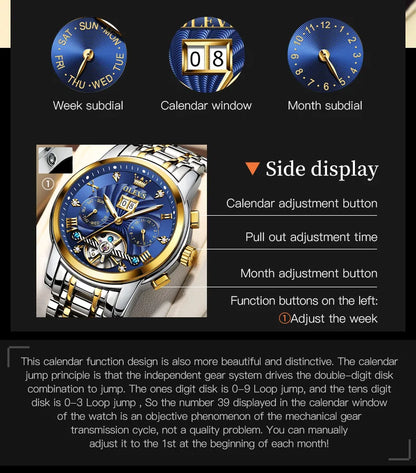 OLEVS 9910 Mens Watch Original Luxury Brand Waterproof Luminous  Automatic Mechanical Watch Dual Calendar Watch Box Reloj