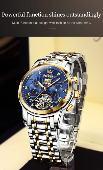 OLEVS 9910 Mens Watch Original Luxury Brand Waterproof Luminous  Automatic Mechanical Watch Dual Calendar Watch Box Reloj