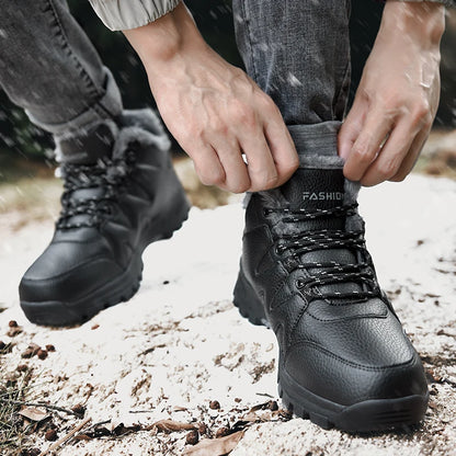 Bottes de neige pour hommes, bottines d'hiver chaudes et confortables pour l'extérieur, coupe haute, coupe-vent, antidérapantes, amortissantes, chaussures de randonnée en coton.