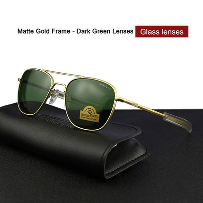 RE Sunglasses Man American Army Military Aviation Pilot Sun Glasses Glass Lens Woman Luxury Brand Vintage Metal Titanium Frame