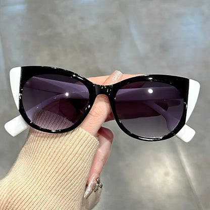 New Glossy Red Black Color-Block Gradient Cat-Eye Sunglasses Chic Women's Glasses with Anti-Glare Lenses for Fashionable Travel