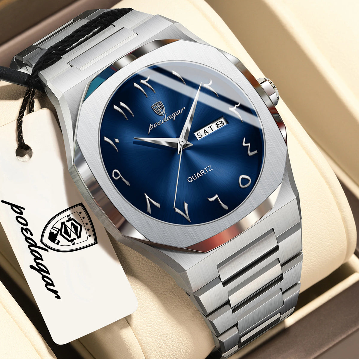 POEDAGAR luxury men’s quartz watch, water-resistant, stainless steel, men’s watch, day-date, business watches for men, Reloj Hombre