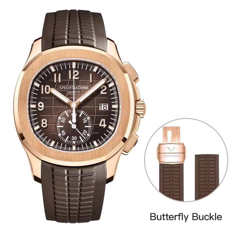 Specht & Söhne New Classic 5167 Men's Watch Orange Color Sapphire Crystal Rubber Strap Sports Male Quartz Watches 50M Waterproof