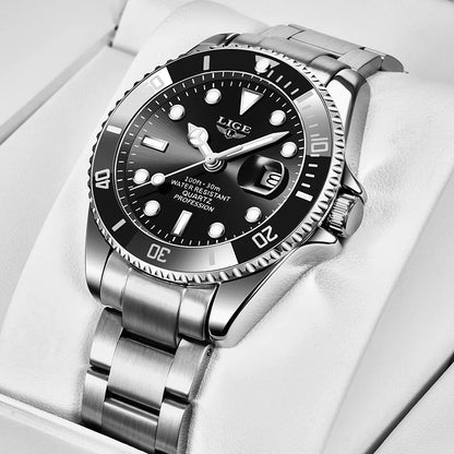 LIGE men’s watch – Quartz chronograph, water-resistant, casual yet professional style, a luxury fashion accessory from a leading brand.