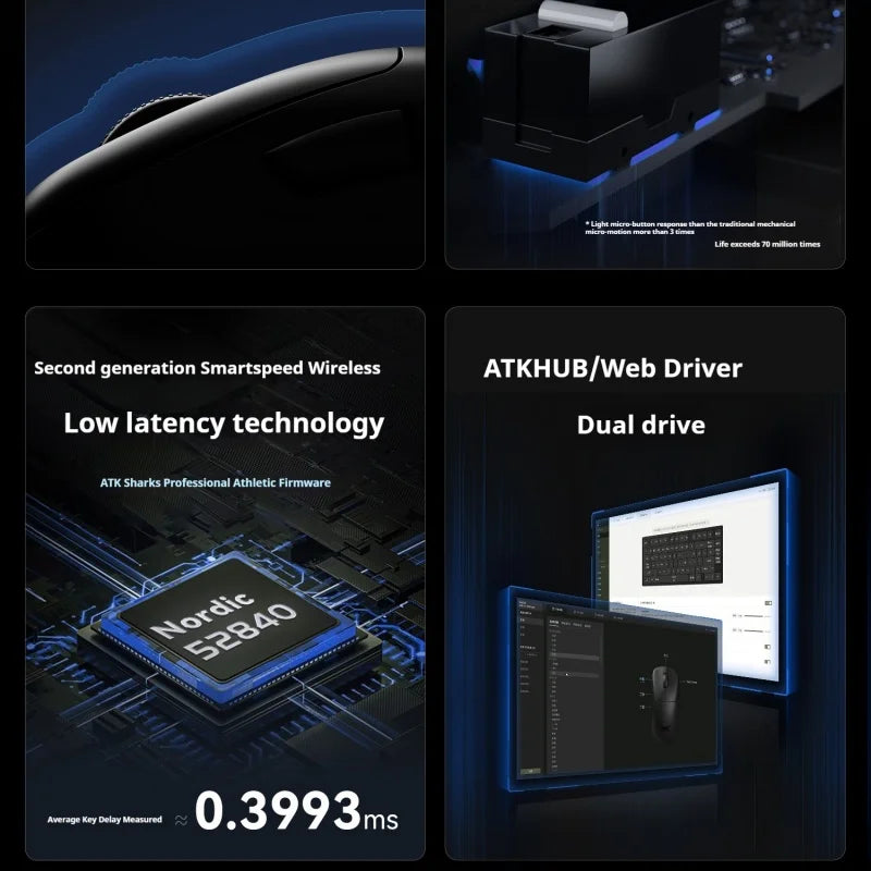 ATK Z1 Pro Max Ultra безжична геймърска мишка с персонализирани крачета, PAW3950, Ultra Smart Speed Wireless, 8k честота на отчитане, 0.39ms ниска латентност