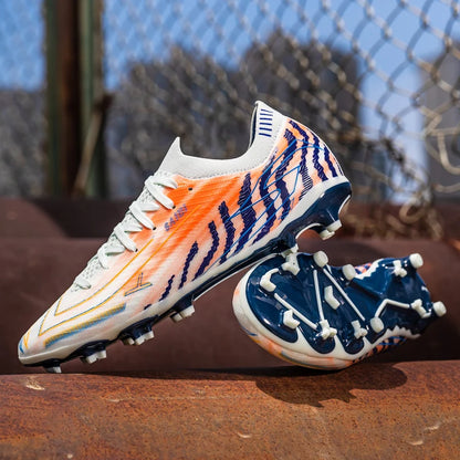 Chaussures de football AG FG pour hommes, semelles amortissantes en PU, crampons antidérapants pour adultes, pour entraînements de football de haute intensité sur pelouse extérieure.
