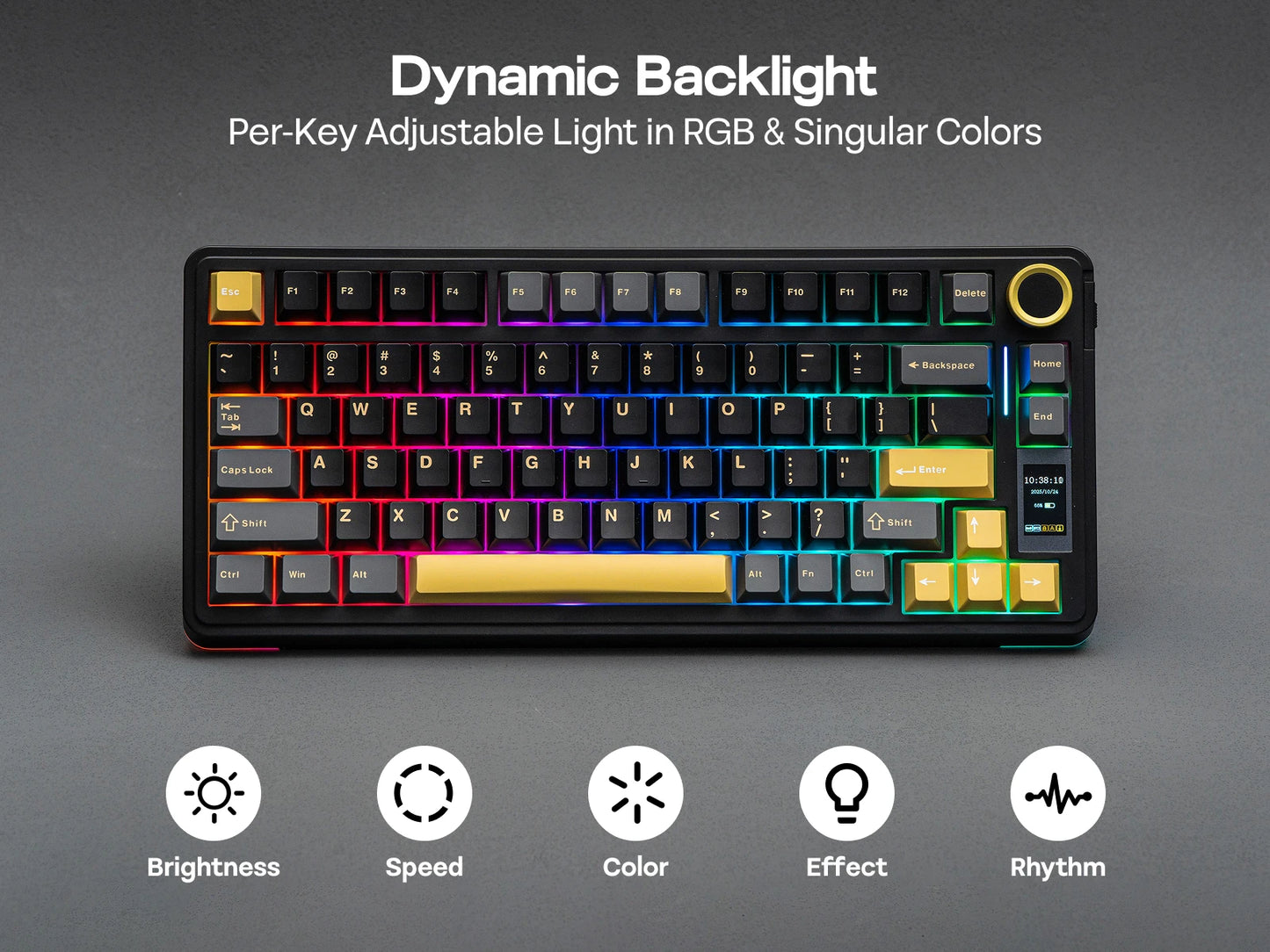 EPOMAKER X AULA EA75 MAX 75% ANSI-US-Layout Hot-Swap-Gasket kabelgebundene/BT/2.4GHz kabellose mechanische Tastatur mit Display & Drehregler