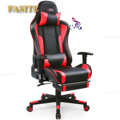 Ergonomic Gaming Chair with Footrest, Bluetooth Speakers, Reclining Computer Desk Chair, Adjustable Height Video Game Chair for Office