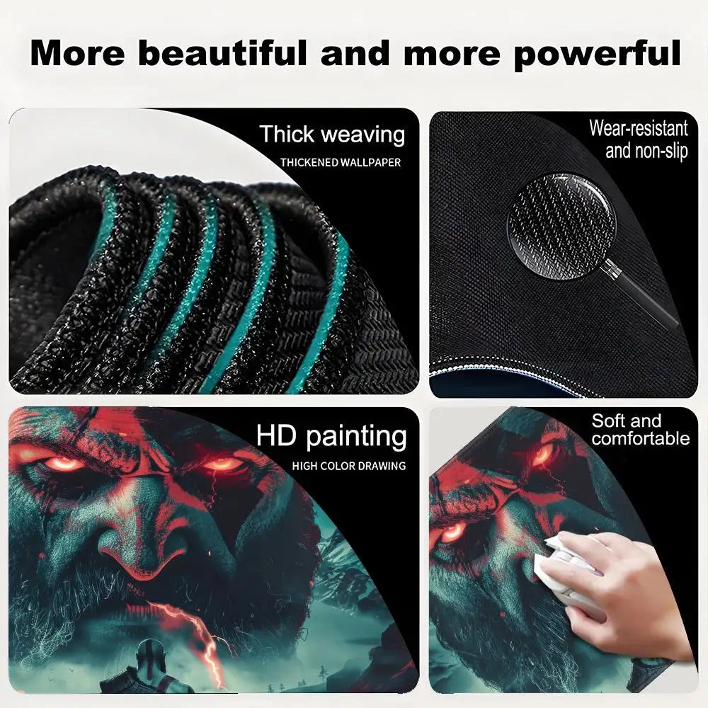 Xxl Mouse Pad God of War Desk Mat Gaming Accessories Keyboard Computer Mousepad Gamer Large Pc Cabinet Office Table Carpet Rug