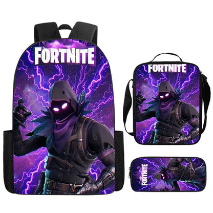 Cute Cartoon 3pcs Set School Backpack with Lunch Bag and Pencil Case, Large Anime Fortnite Kids School Bags for Boys and Girls