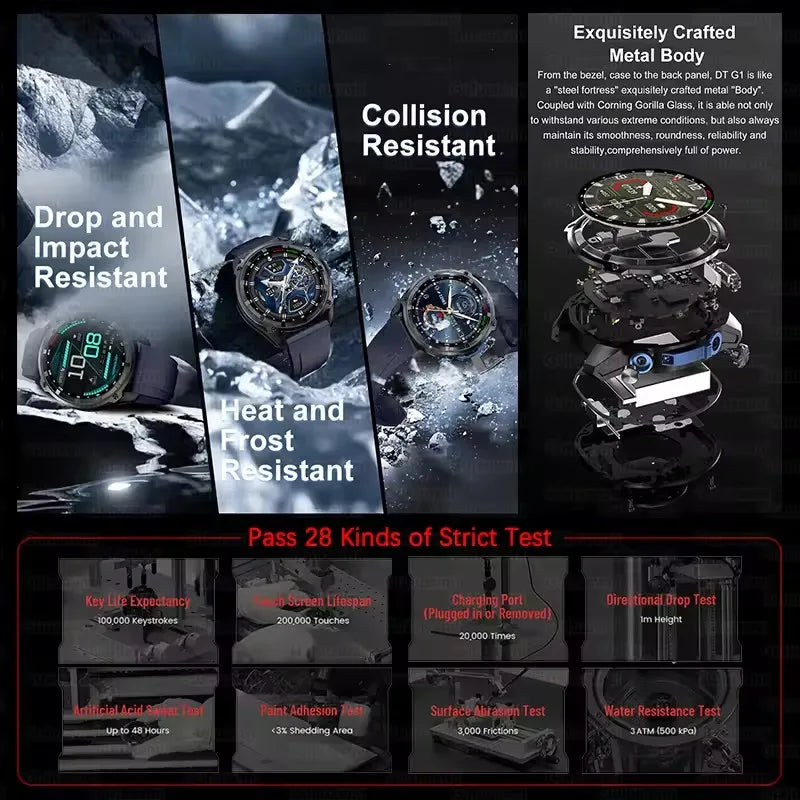2026 New Military Smart Watch GPS Track Compass Altimeter Bluetooth Calling 860mAh Battery DTG1 Men Outdoor Sports Smartwatch