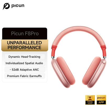Auscultadores Sem Fios Picun F8 Pro ANC com Seguimento da Cabeça, Áudio Espacial 3D, ANC -52dB, Auscultadores Bluetooth HIFI com Microfone HD ENC, Baixa Latência e APP