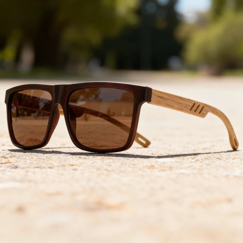 New Fashion Square Sunglasses Wood Grain Spring Hinge UV400 Unisex for Driving Hiking Travel 2026