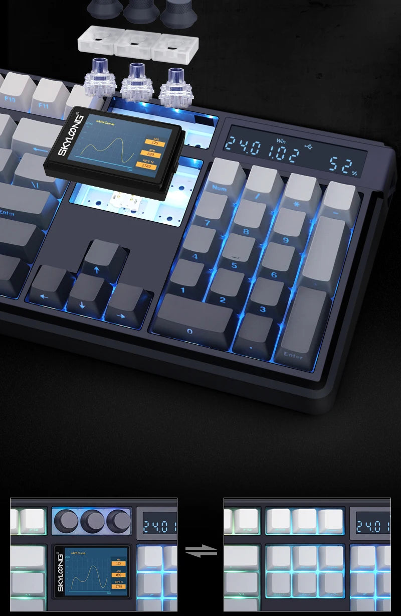 Teclado Mecânico Sem Fios SKYLOONG GK104 Pro 100% Personalizado com Switch Hot-Swap de Baixo Ruído para PC Gaming e Acessórios de Escritório