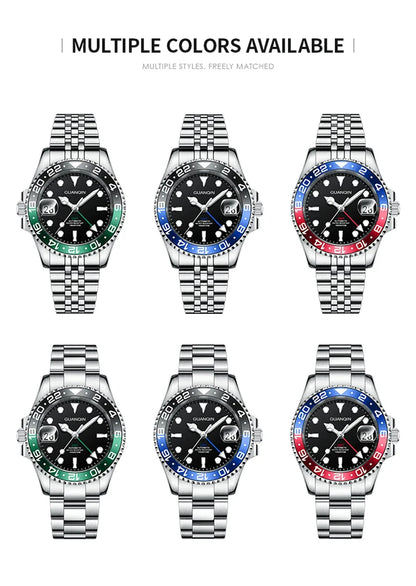 GUANQIN GMT Men's Watches 2025 New Automatic Watch Men NH34 Mechanical Wristwatch Sapphire Glass Stainless Steel Clock Left Hand