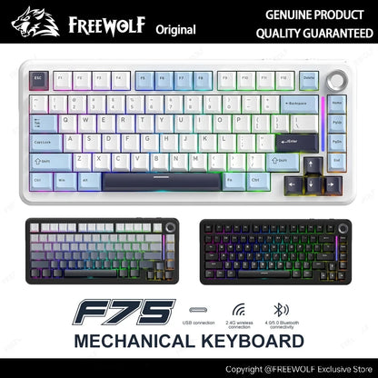 F75 Mechanische Tastatur FREEWOLF * AULA F75 Bluetooth-Tastatur mit drei Verbindungsmodi, speziell für Gaming und Büro entwickelt