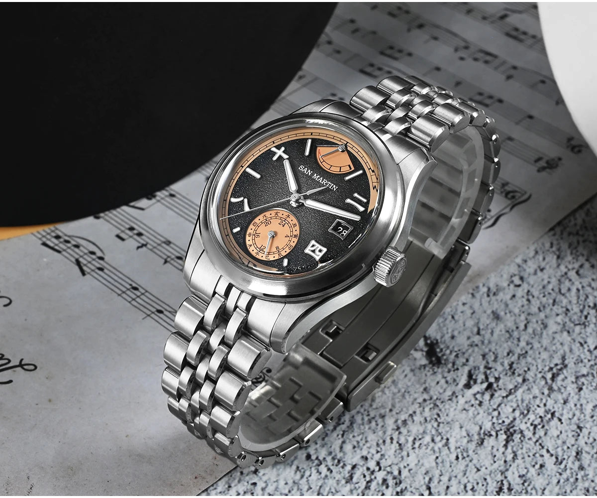 San Martin 39mm Miyota 9132 Power Reserve Display Men Luxury Sport Watch Automatic Mechanical Waterproof Original Design SN0144
