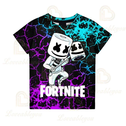 T-shirt Fortnite para Meninos, Tops Infantis de Verão, Roupa de Criança com Gráficos 3D Divertidos do Jogo Battle Royale, T-shirt para Crianças Pequenas e Meninas