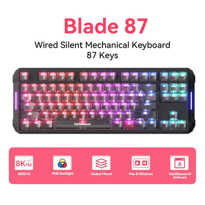 DarKBeacon RGB Teclado TKL Compacto de 87 Teclas USB com Fio, Hot-Swappable, Mecânico Silencioso, para Windows, Portátil, PC e Gaming