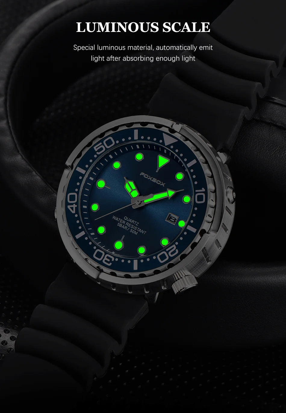FOXBOX  Top Brand Fashion Diver Watch Men 50ATM Waterproof Date Clock Sport Watches Mens Quartz Wristwatch Relogio Masculino