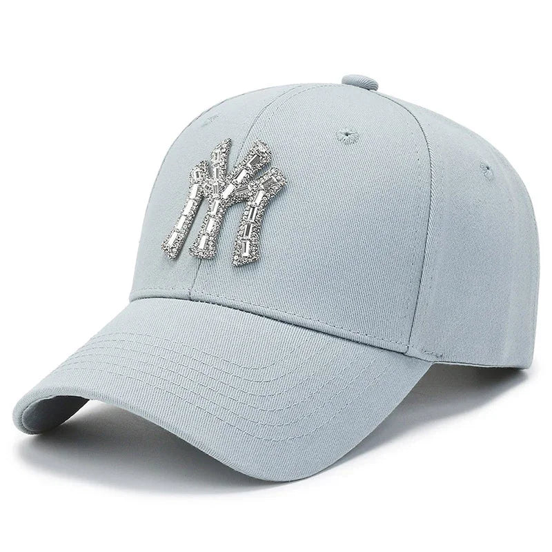 Boné com Brilhantes MY para Mulher, Primavera e Outono, Estilo Urbano Casual para Exterior, Pala Curva, Versátil e Elegante, com Proteção Solar