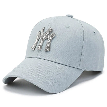 Boné com Brilhantes MY para Mulher, Primavera e Outono, Estilo Urbano Casual para Exterior, Pala Curva, Versátil e Elegante, com Proteção Solar