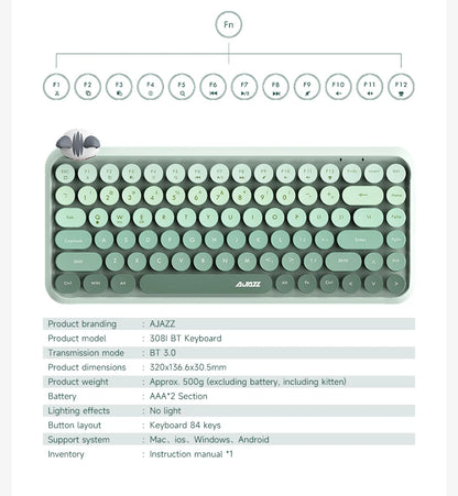 Tastiera wireless Ajazz 308I 18/84 tasti con keycap rotondi, tastiera Bluetooth portatile 2.4GHz con tastierino numerico per tablet, laptop e Android