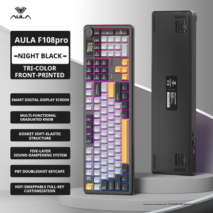 AULA F108 PRO Mechanische Tastatur Custom 100%-Layout RGB-Hintergrundbeleuchtung Kabellos Bluetooth Hifi-Switch Gaming-Tastatur