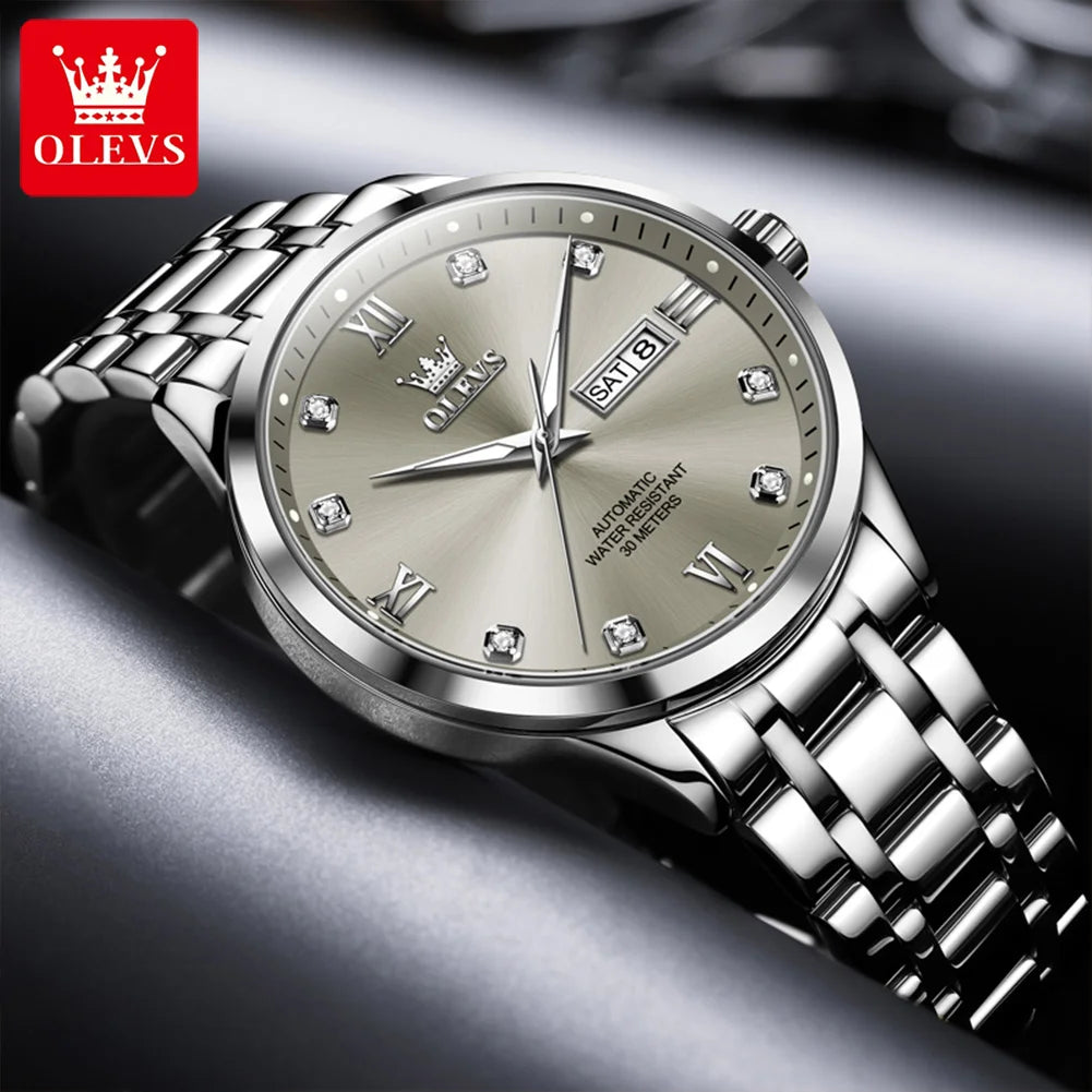 OLEVS 9946 Men’s Automatic Watch – A luxury mechanical wristwatch featuring a calendar with date display, ideal for businessmen.