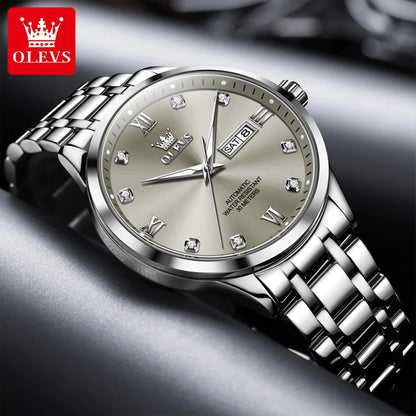 OLEVS 9946 Men’s Automatic Watch – A luxury mechanical wristwatch featuring a calendar with date display, ideal for businessmen.