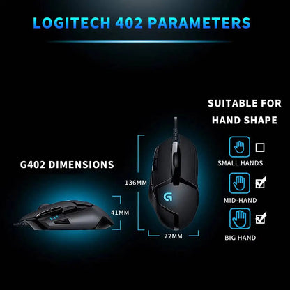 Mouse gaming Logitech G402 Fusion Engine Tech, 4 impostazioni DPI, processore 32-bit, antiscivolo, per gaming competitivo professionale