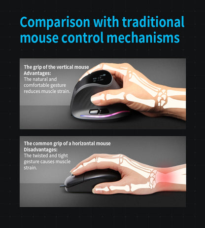 Rechargeable Wireless Vertical Mouse With Screen Display  Ergonomic Mice 6 Button Progammable Gaming Mouse for Gamer Desktop
