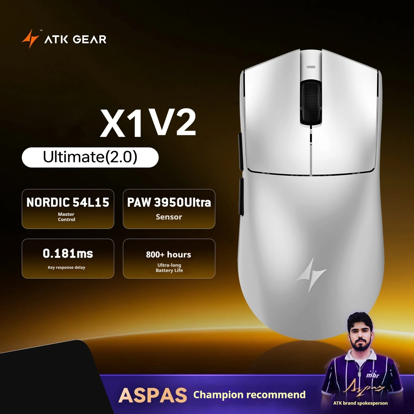 Bezdrôtová myš ATK X1 V2 Ultimate 2.0 Paw3950, ultr ľahká 54g, 750ips, nízka latencia 0.163ms, 650ips, nový herný doplnok, darčeky