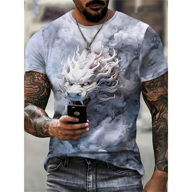 T-Shirt mit Drachen- und Phönix-Motiv für Herren – Tiermotive – 3D-bedruckte T-Shirts – Sommer – Freizeit – Kurzarm – Rundhalsausschnitt – Oversize – Streetwear-T-Shirts – Oberteile