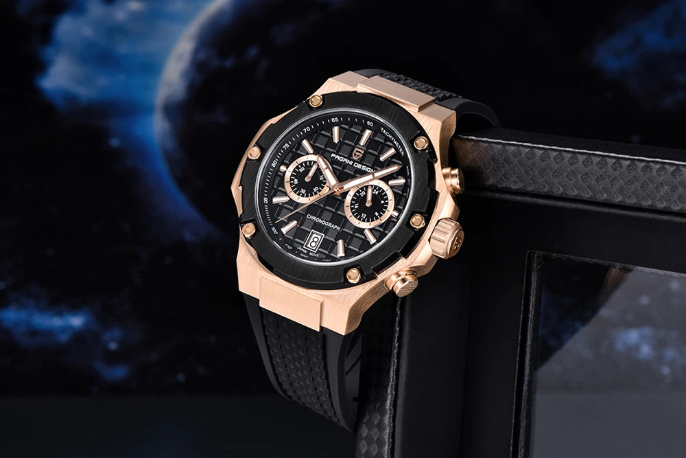 PAGANI DESIGN men’s quartz watches – Luxury sports chronograph, water-resistant, featuring luminescent hands and a sapphire crystal with anti-reflective coating
