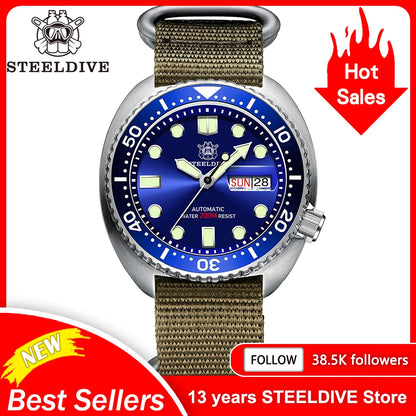 STEELDIVE Brand Classic Design SD1972 45mm Case Ceramic Bezel Sapphire Glass NH36 Automatic Movement Day and Date Sports Watches