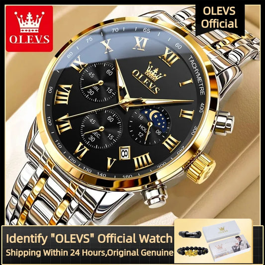 OLEVS 5529 Top-Luxusmarke Herrenuhr wasserdicht leuchtend Edelstahl Mondphase Timing Code Uhr neue Quarz-Herrenuhr